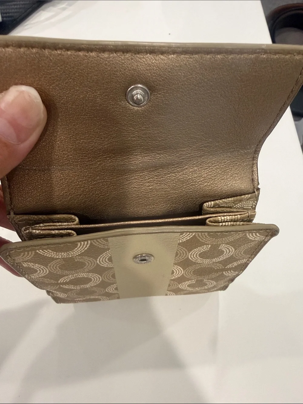 Coach Tan Circle-Print Bifold Wallet with Gloss Stripe